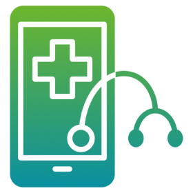 Smartphone with stethoscope and medical cross.