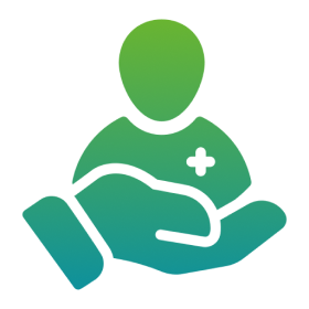 Person icon above a helping hand.